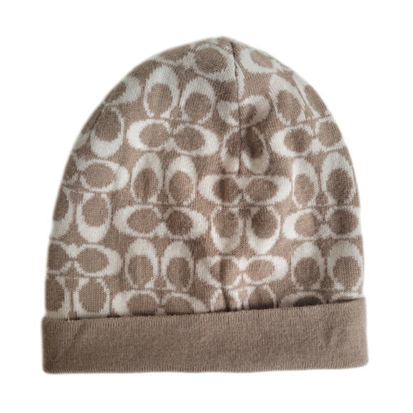 Coach Accessories - Coach Tan and Cream Patterned Beanie